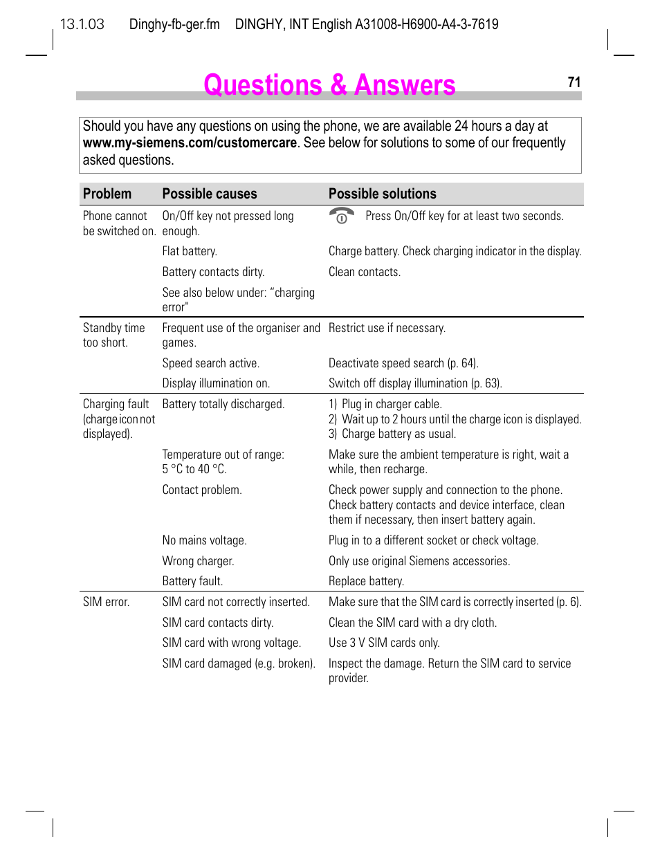 Questions & answers, P. 71) | Siemens CL50 User Manual | Page 72 / 86