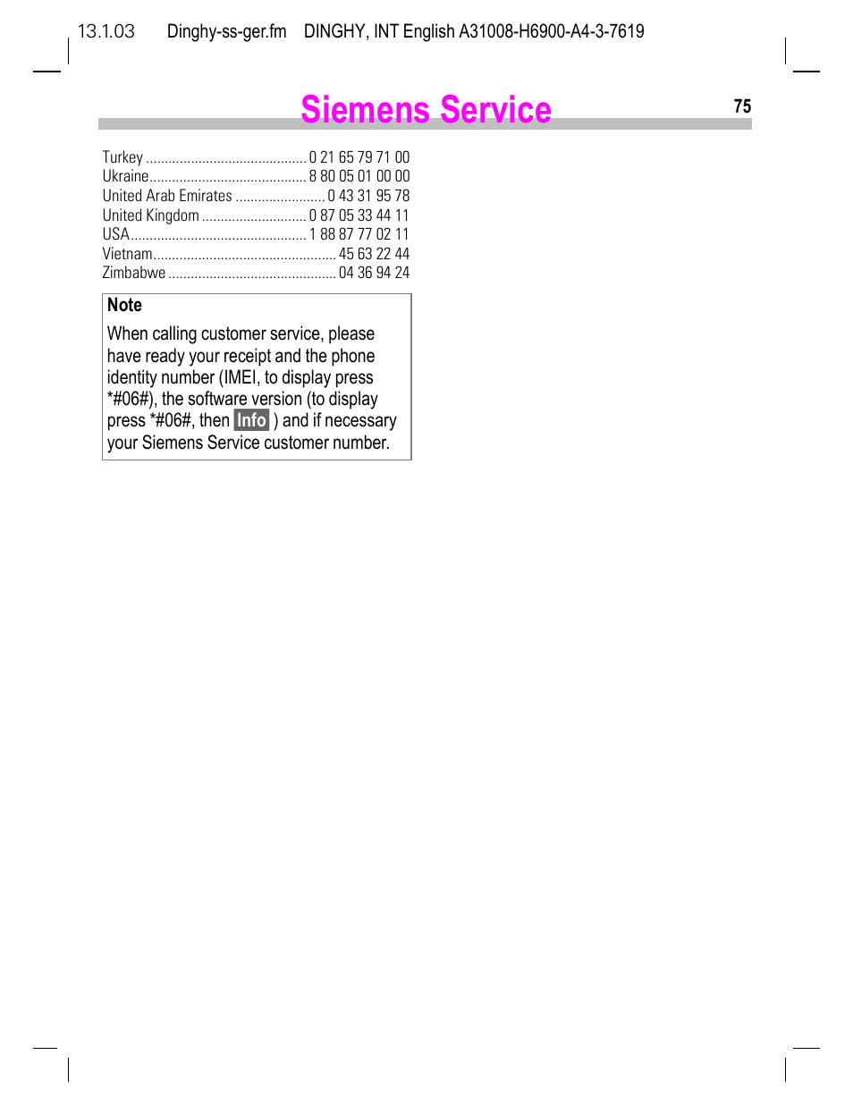 Siemens service | Siemens CL50 User Manual | Page 76 / 86