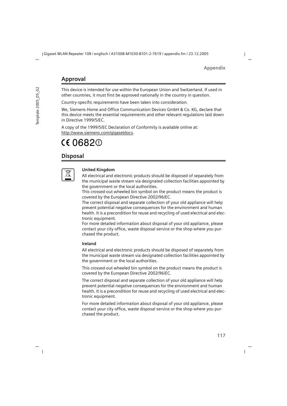 Approval disposal, Approval, Disposal | Siemens 108 User Manual | Page 119 / 143