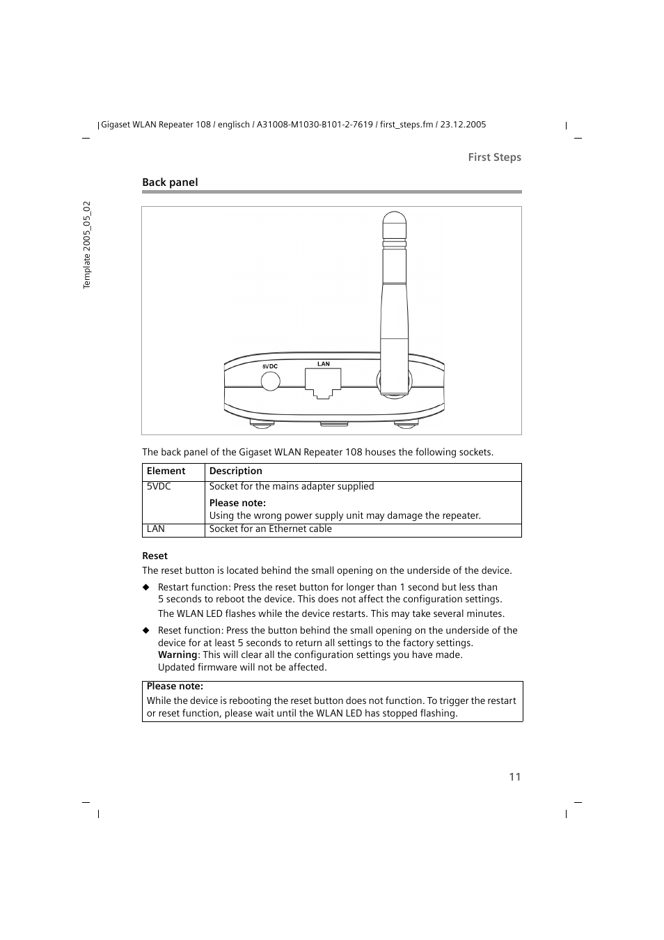 Back panel | Siemens 108 User Manual | Page 13 / 143