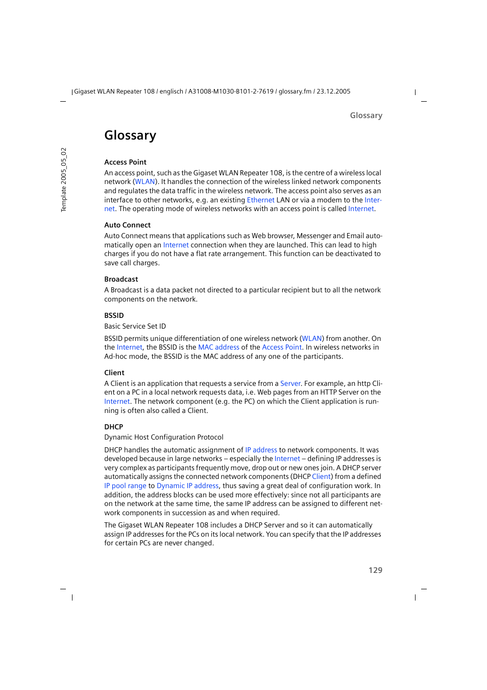 Glossary | Siemens 108 User Manual | Page 131 / 143