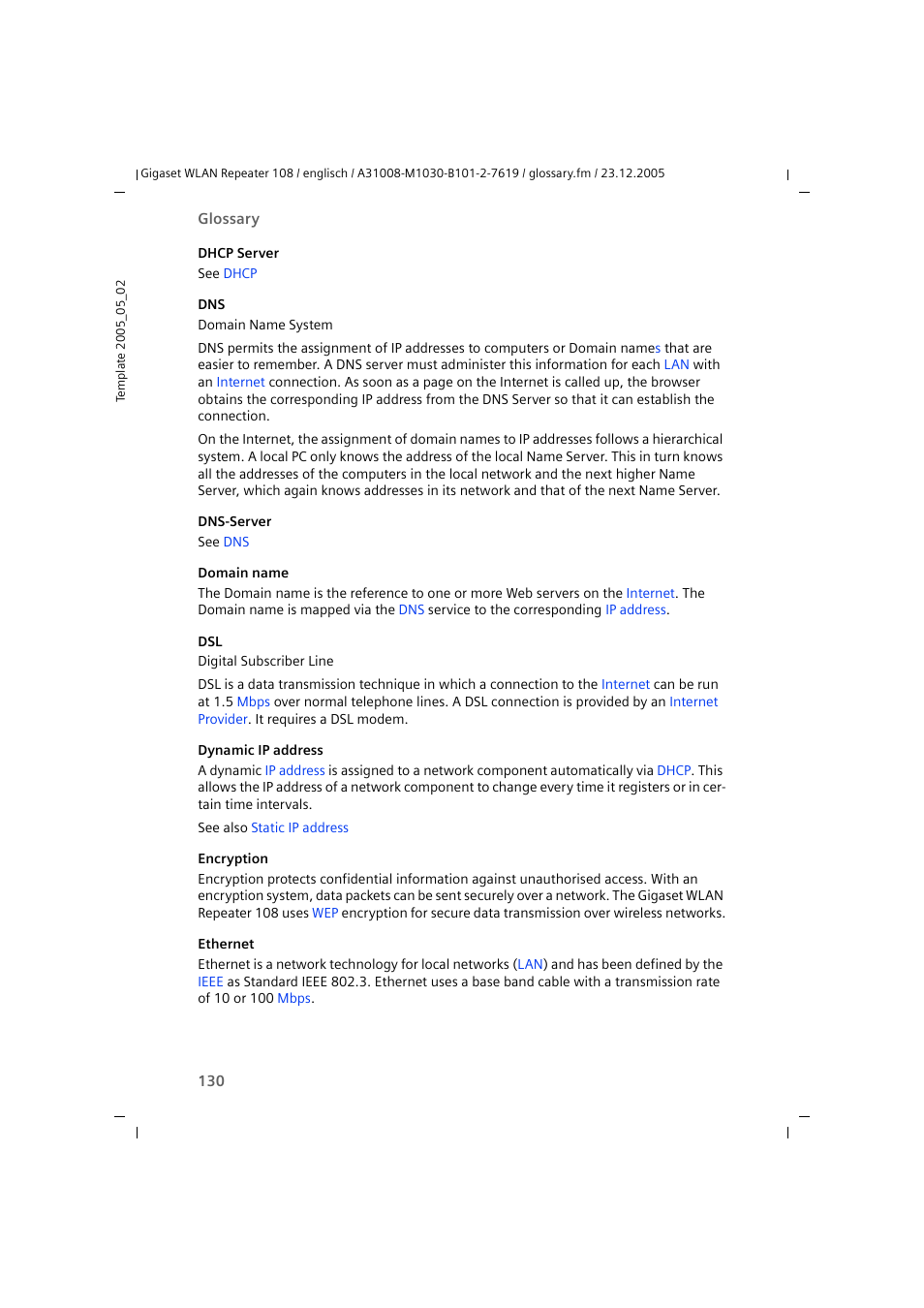 Encryption, On these, Ethernet | Dynamic ip address | Siemens 108 User Manual | Page 132 / 143