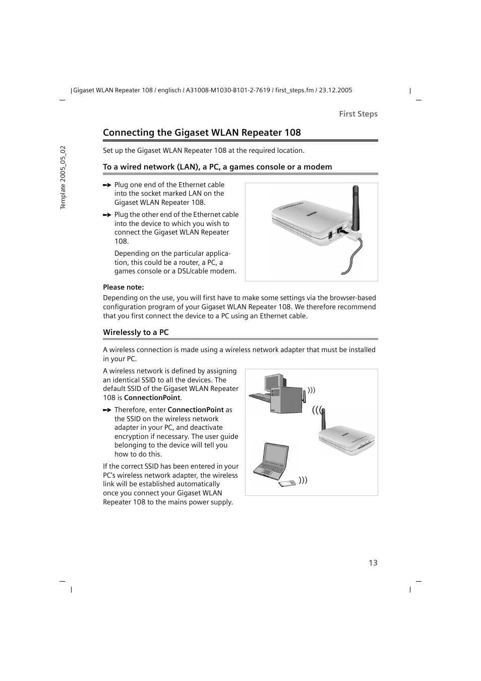 Connecting the gigaset wlan repeater 108 | Siemens 108 User Manual | Page 15 / 143