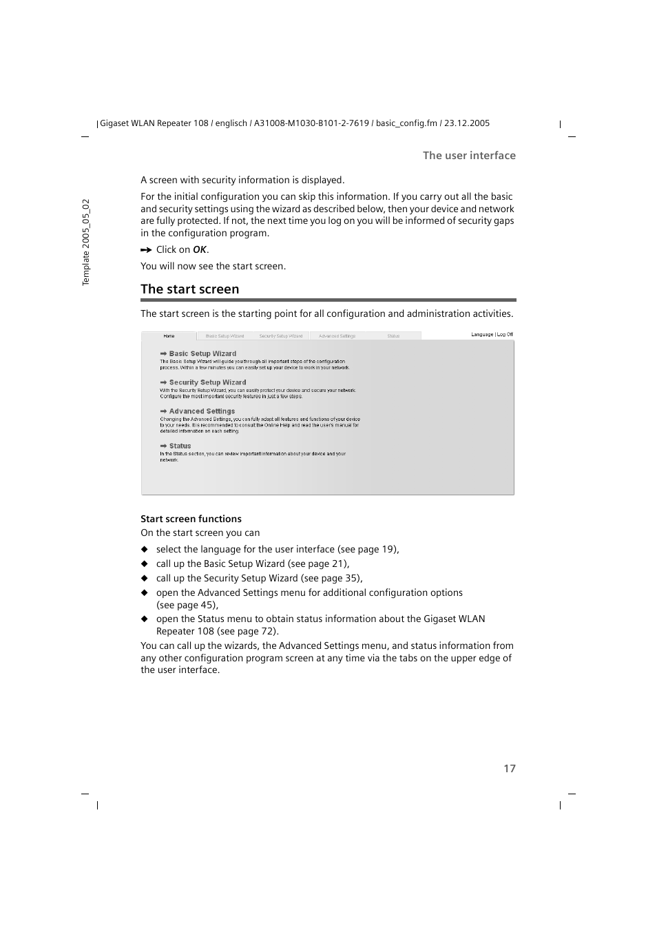 The start screen | Siemens 108 User Manual | Page 19 / 143