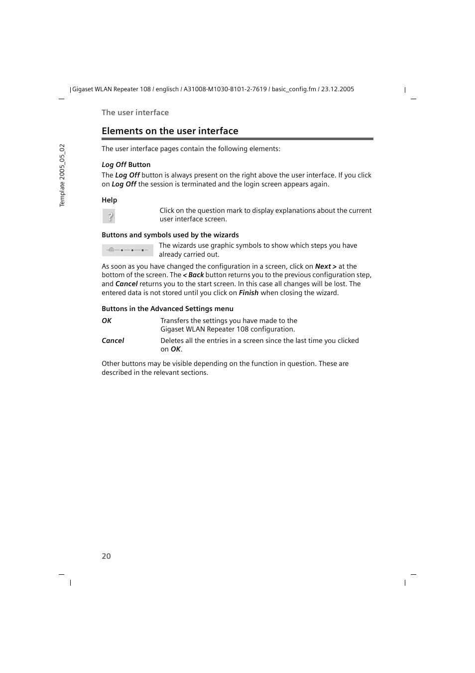 Elements on the user interface | Siemens 108 User Manual | Page 22 / 143