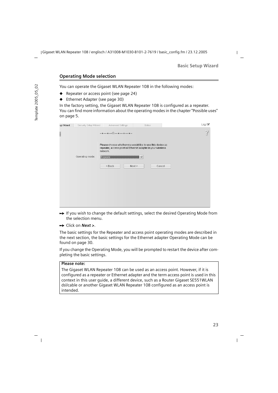 Operating mode selection | Siemens 108 User Manual | Page 25 / 143
