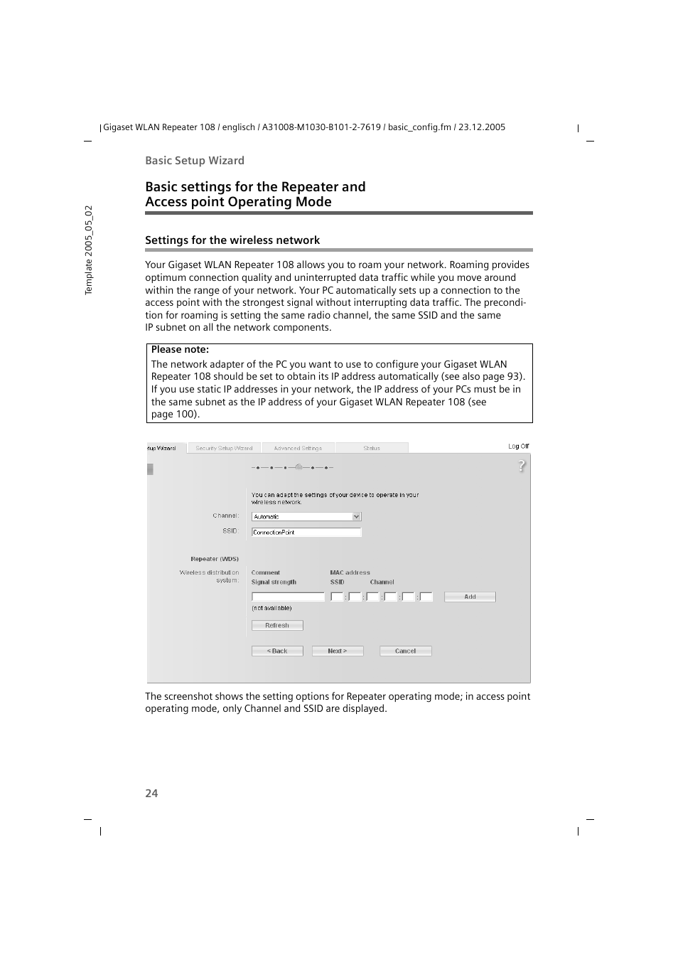 Settings for the wireless network | Siemens 108 User Manual | Page 26 / 143