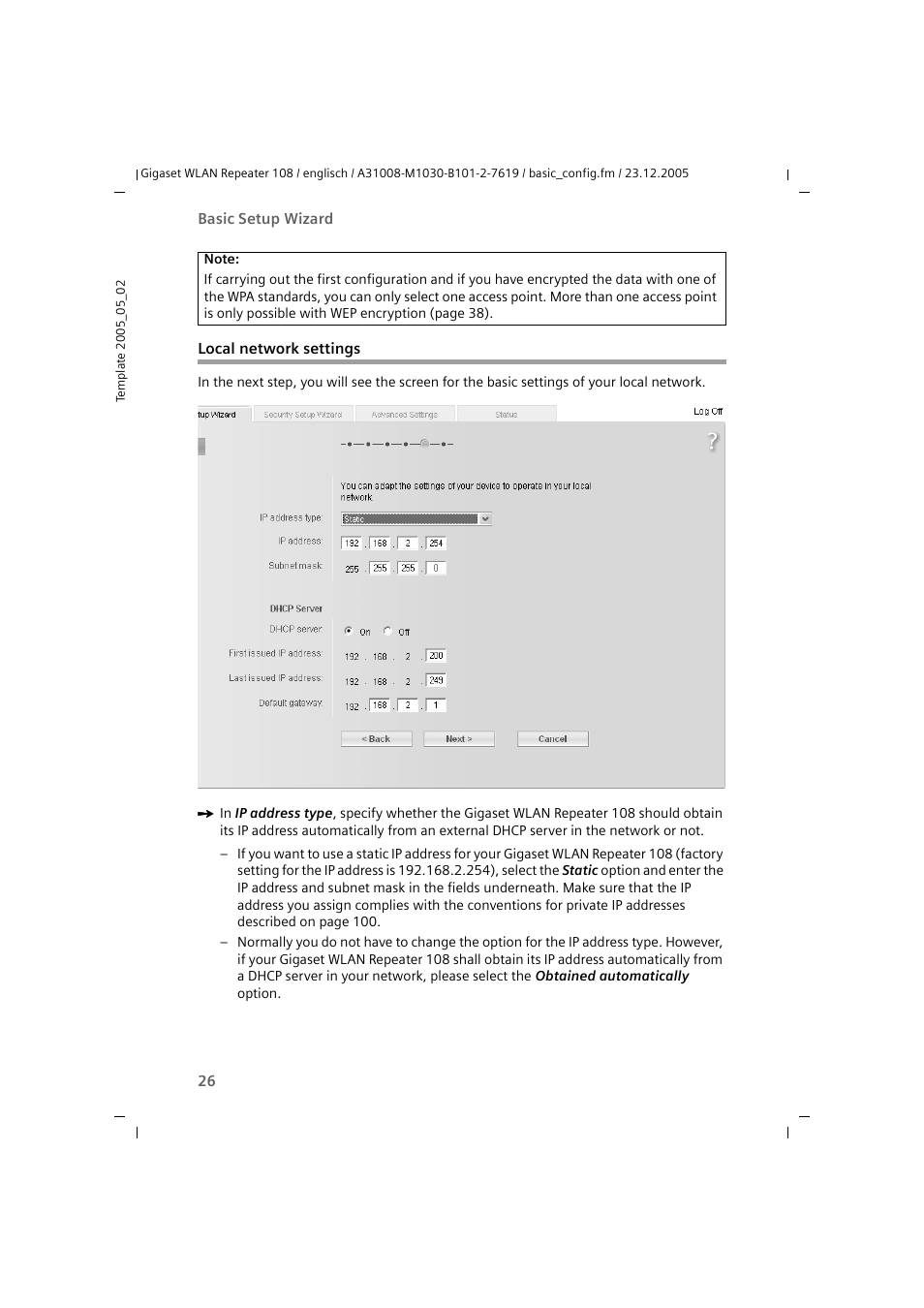 Local network settings | Siemens 108 User Manual | Page 28 / 143