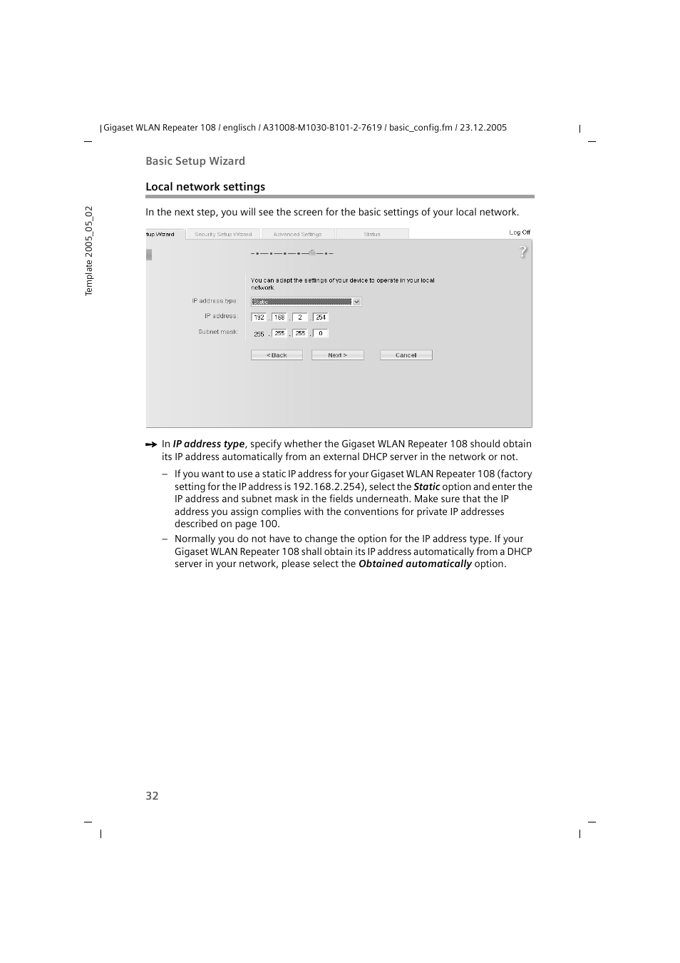 Local network settings | Siemens 108 User Manual | Page 34 / 143