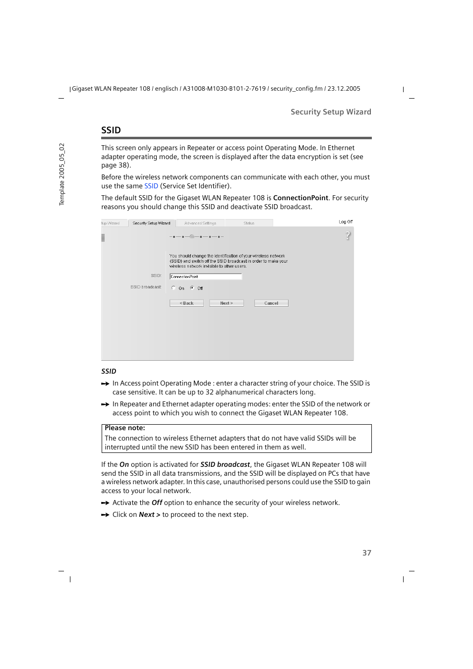 Ssid | Siemens 108 User Manual | Page 39 / 143