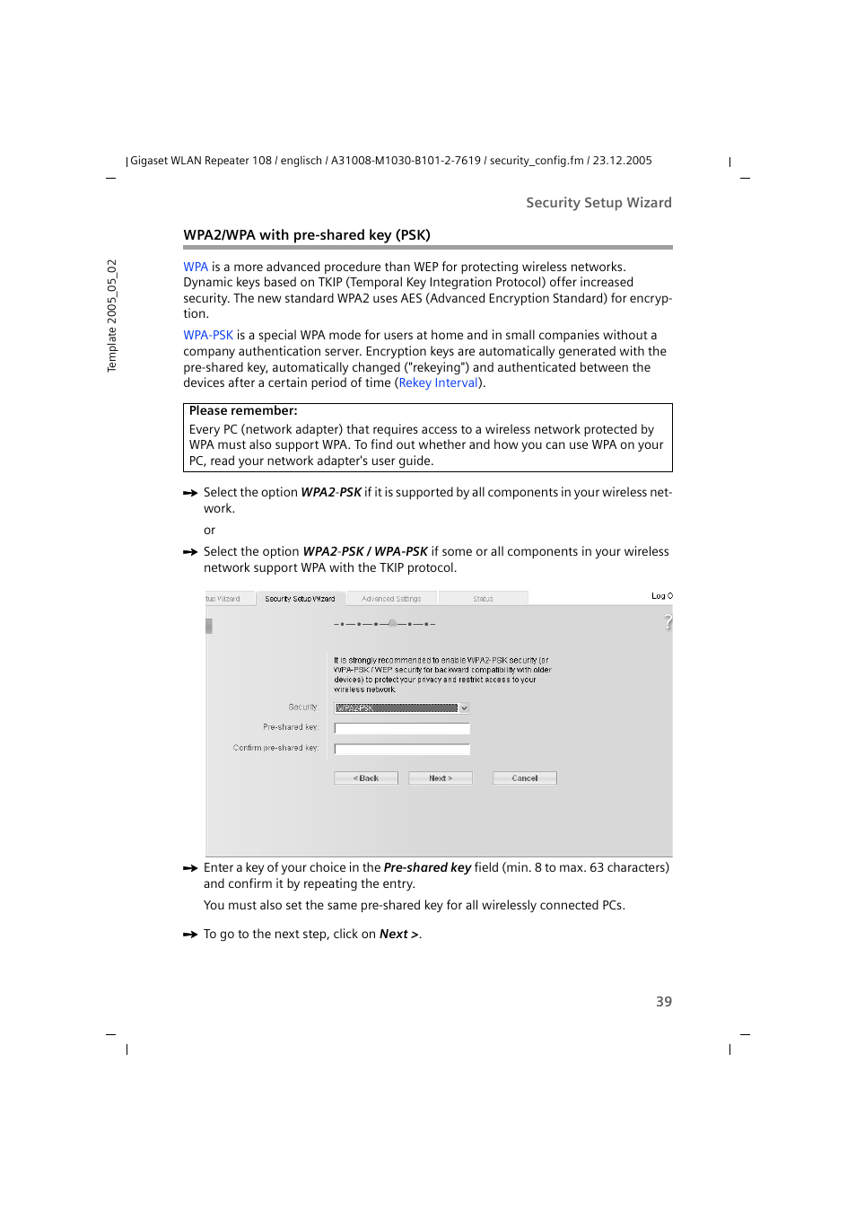 Wpa2/wpa with pre-shared key (psk) | Siemens 108 User Manual | Page 41 / 143