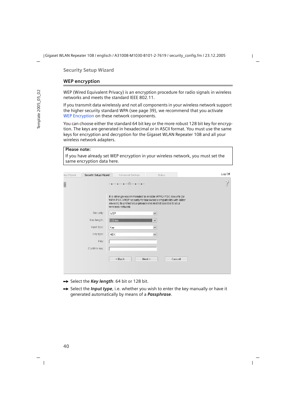 Wep encryption | Siemens 108 User Manual | Page 42 / 143