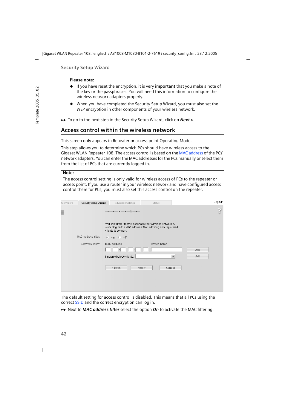 Access control within the wireless network | Siemens 108 User Manual | Page 44 / 143