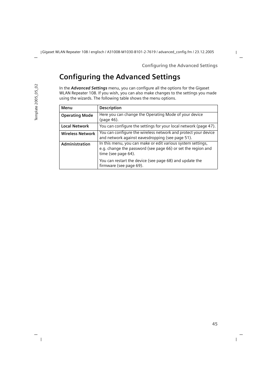 Configuring the advanced settings | Siemens 108 User Manual | Page 47 / 143