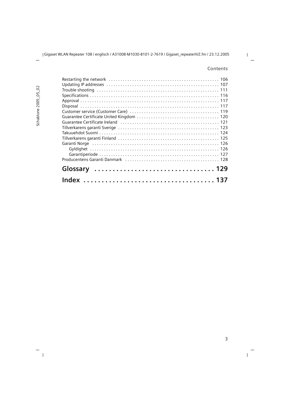 Glossary index | Siemens 108 User Manual | Page 5 / 143