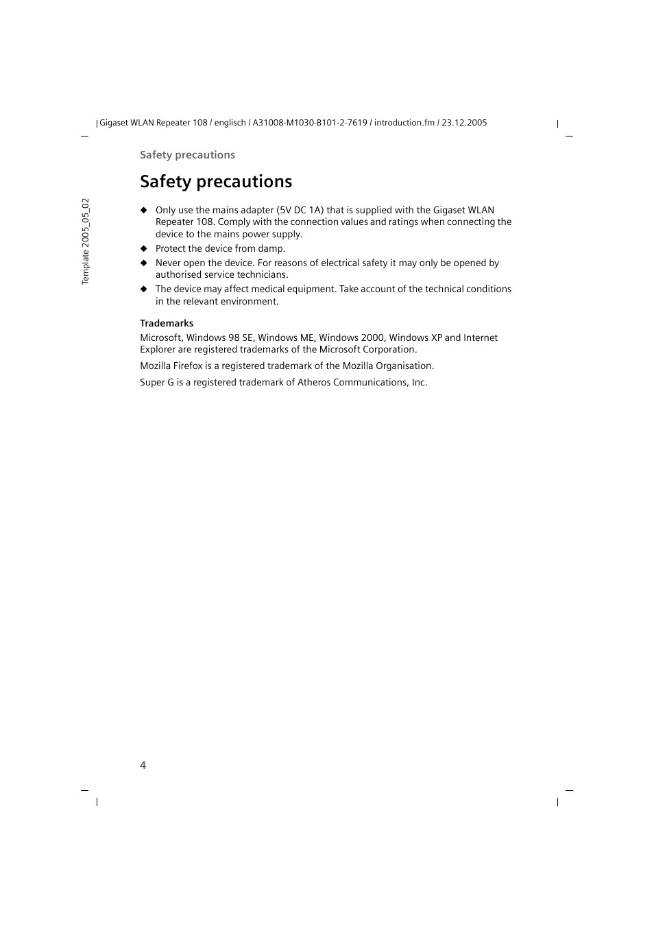 Safety precautions | Siemens 108 User Manual | Page 6 / 143