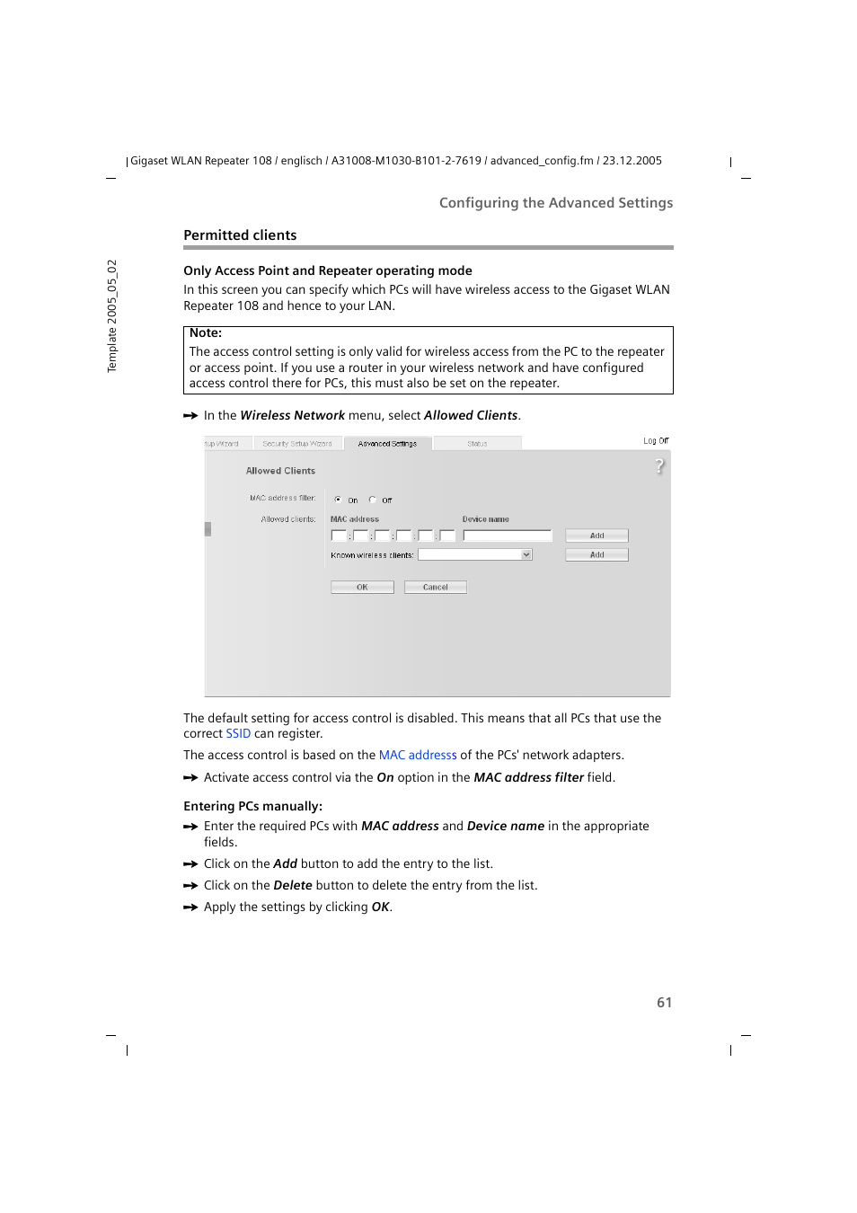 Permitted clients | Siemens 108 User Manual | Page 63 / 143