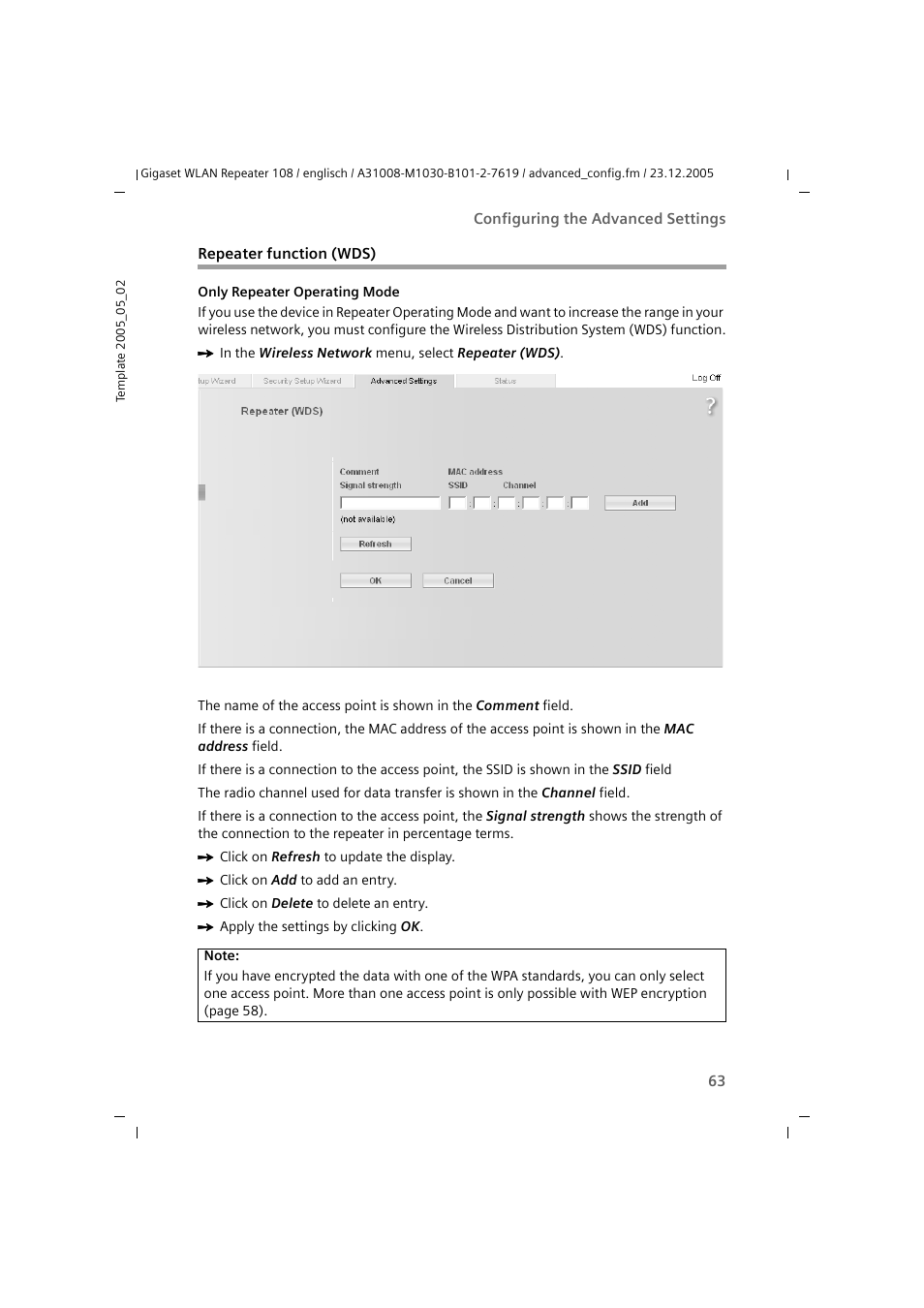 Repeater function (wds) | Siemens 108 User Manual | Page 65 / 143