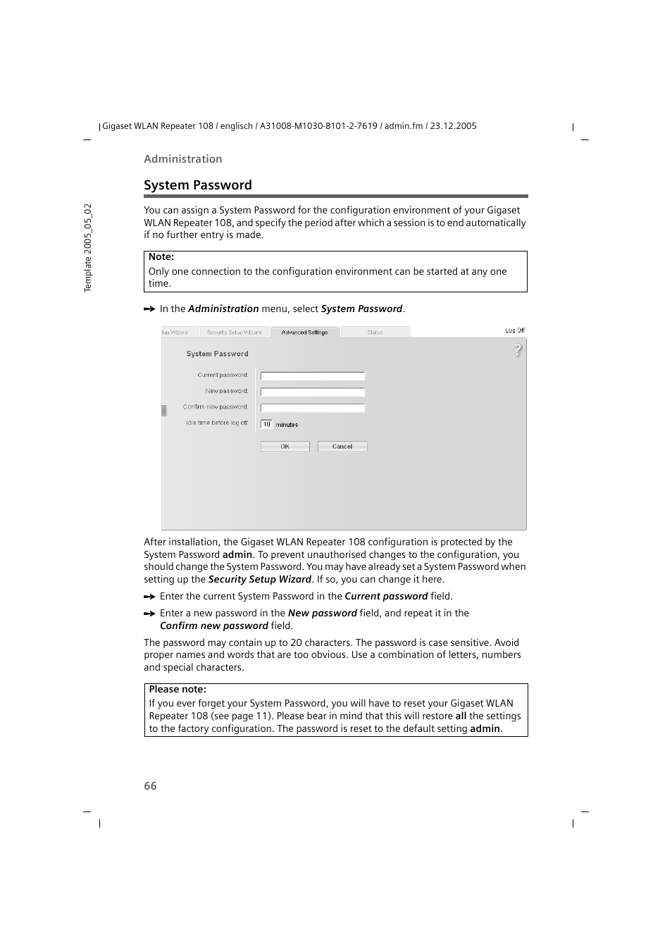 System password | Siemens 108 User Manual | Page 68 / 143