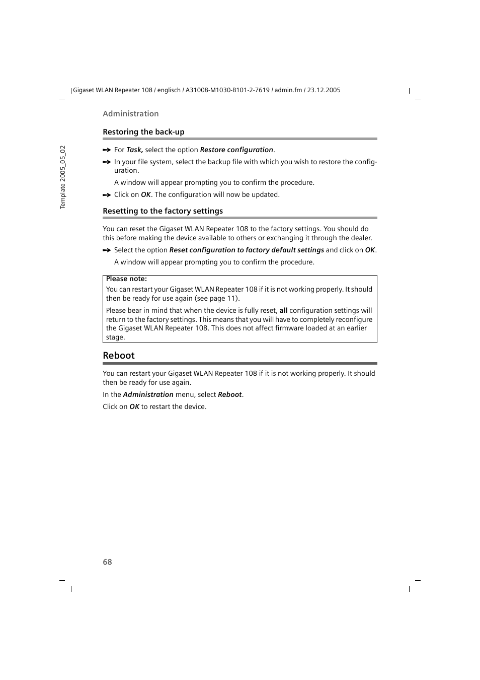 Reboot | Siemens 108 User Manual | Page 70 / 143