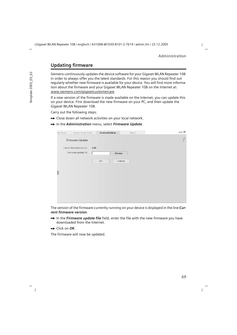 Updating firmware | Siemens 108 User Manual | Page 71 / 143