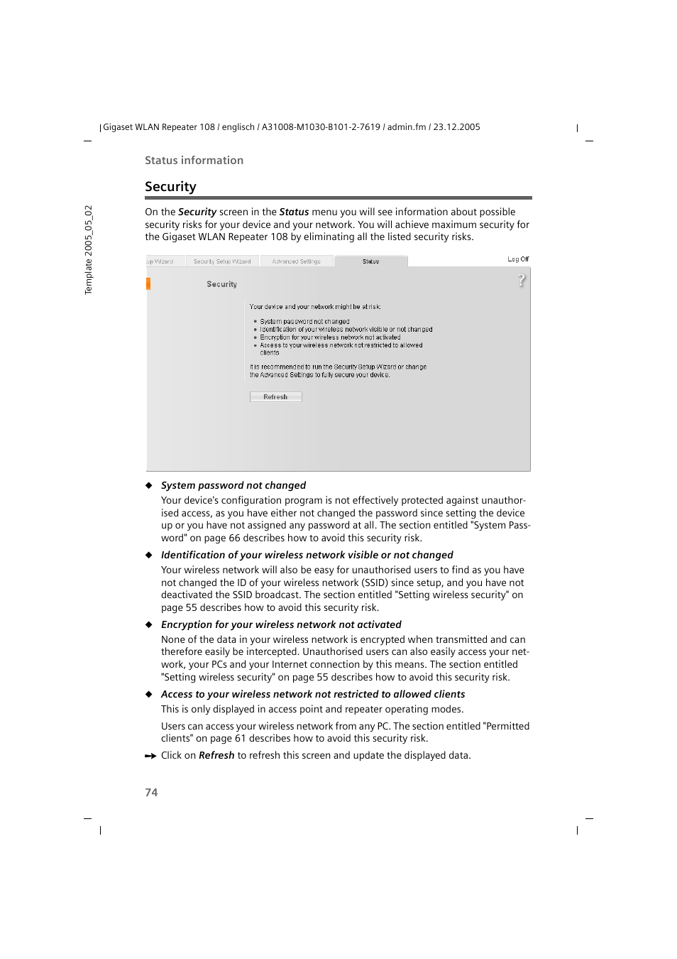 Security | Siemens 108 User Manual | Page 76 / 143