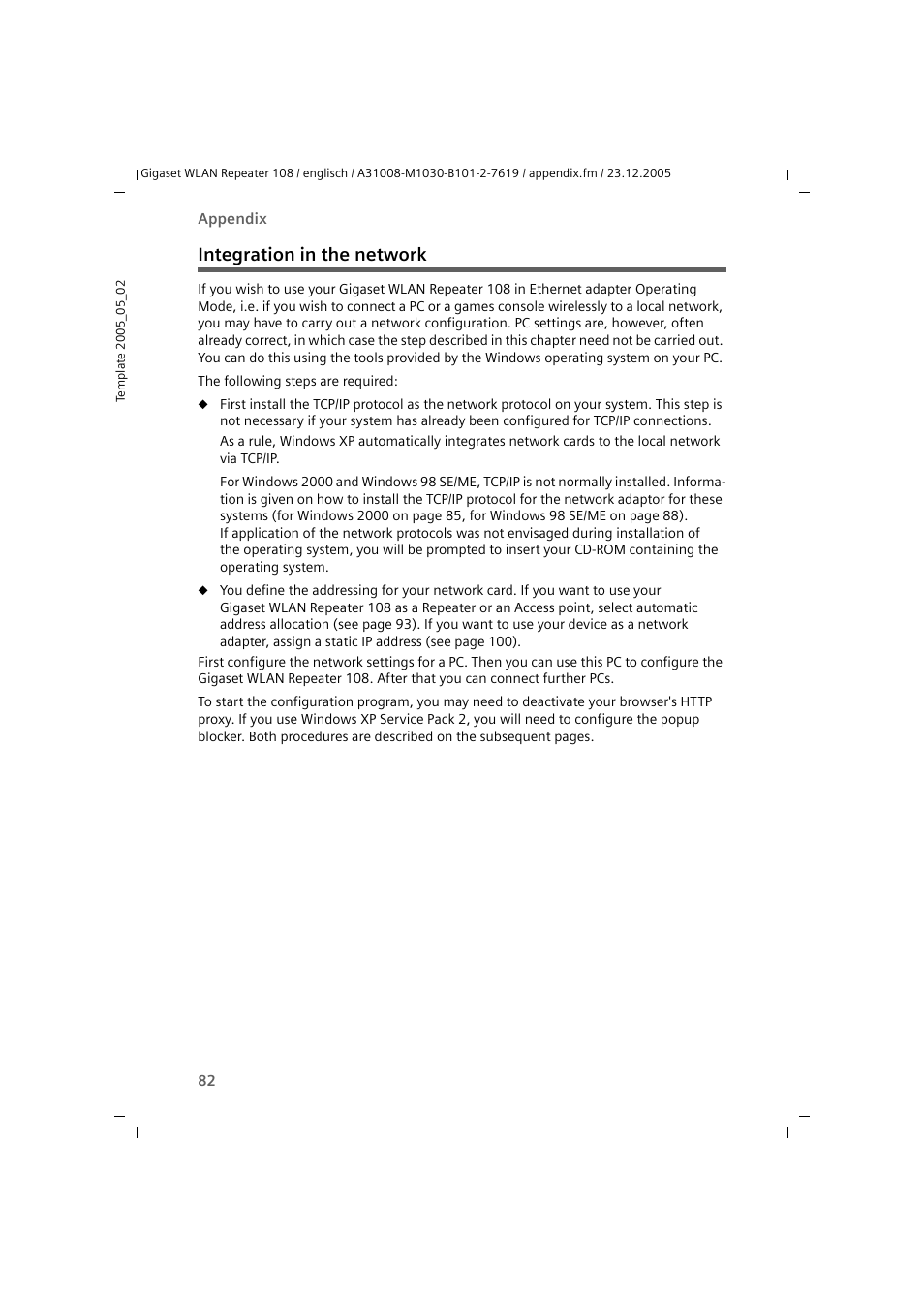 Integration in the network | Siemens 108 User Manual | Page 84 / 143