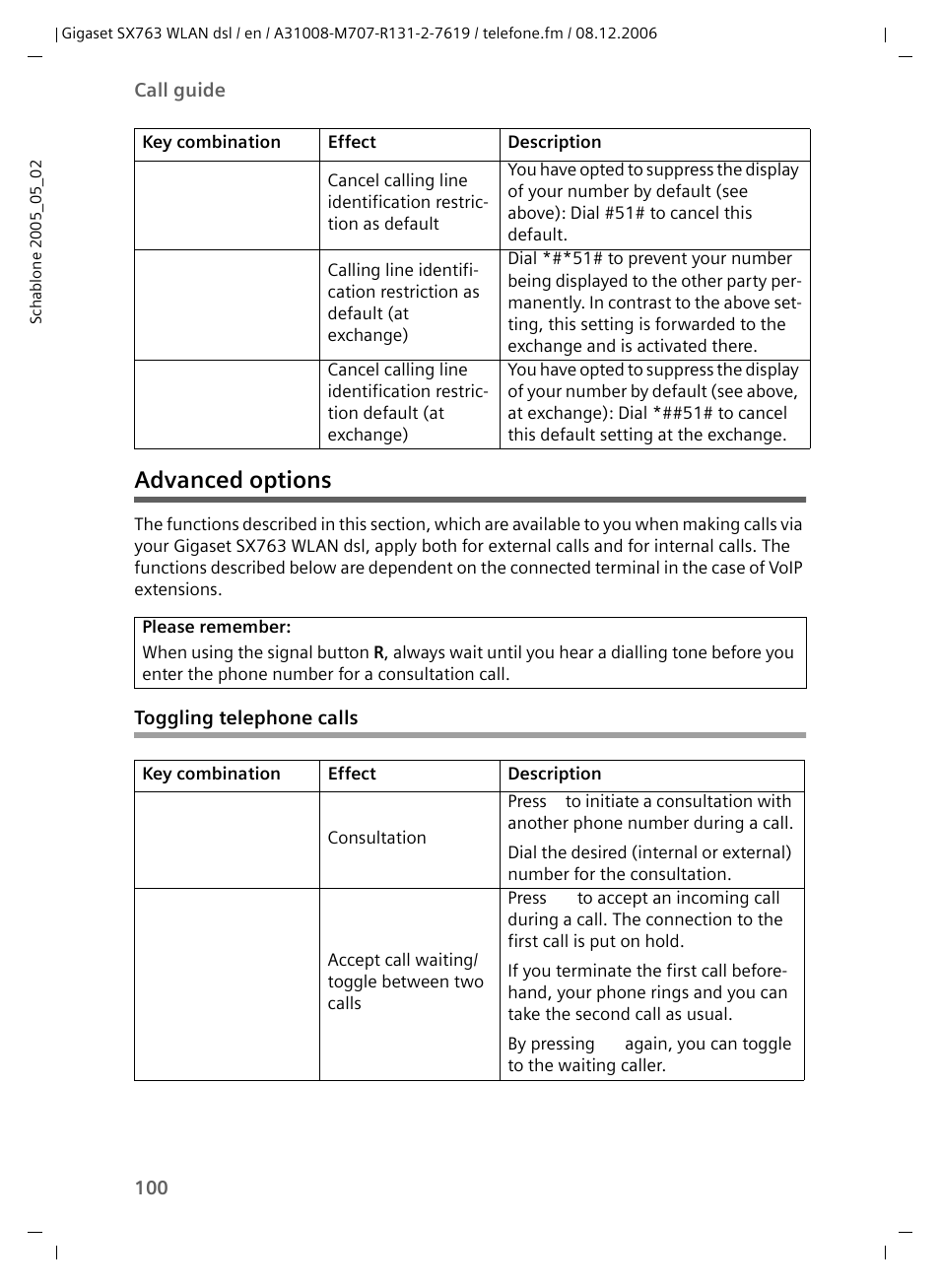 Advanced options, Toggling telephone calls | Siemens SX763 User Manual | Page 100 / 156