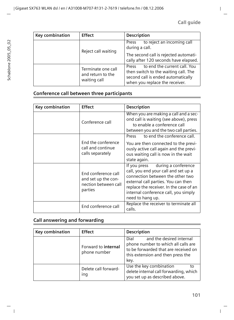 Conference call between three participants, Call answering and forwarding | Siemens SX763 User Manual | Page 101 / 156