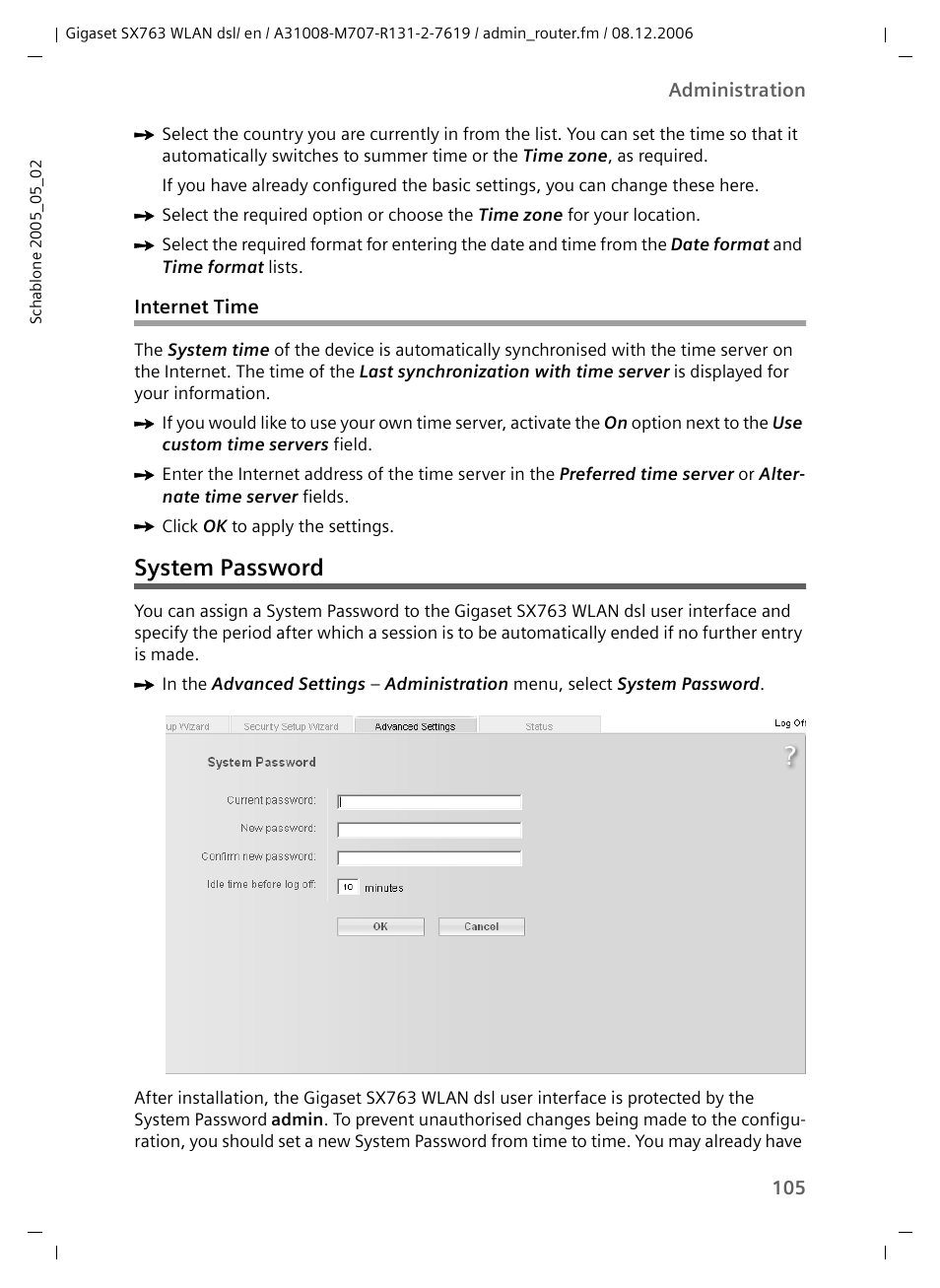 Internet time, System password | Siemens SX763 User Manual | Page 105 / 156