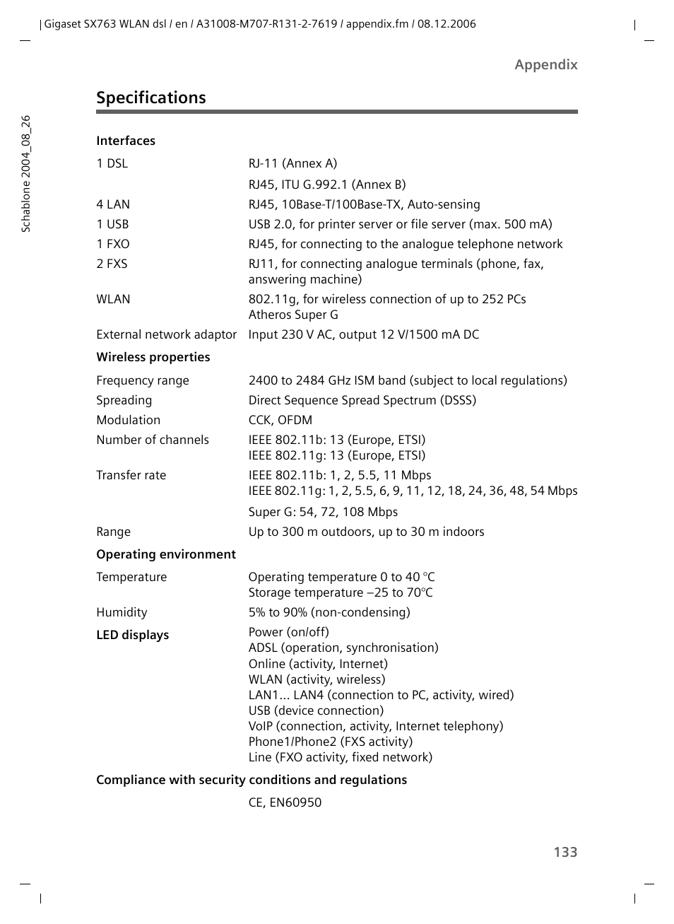 Specifications | Siemens SX763 User Manual | Page 133 / 156