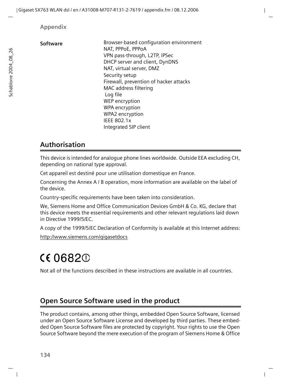 Authorisation, Open source software used in the product | Siemens SX763 User Manual | Page 134 / 156