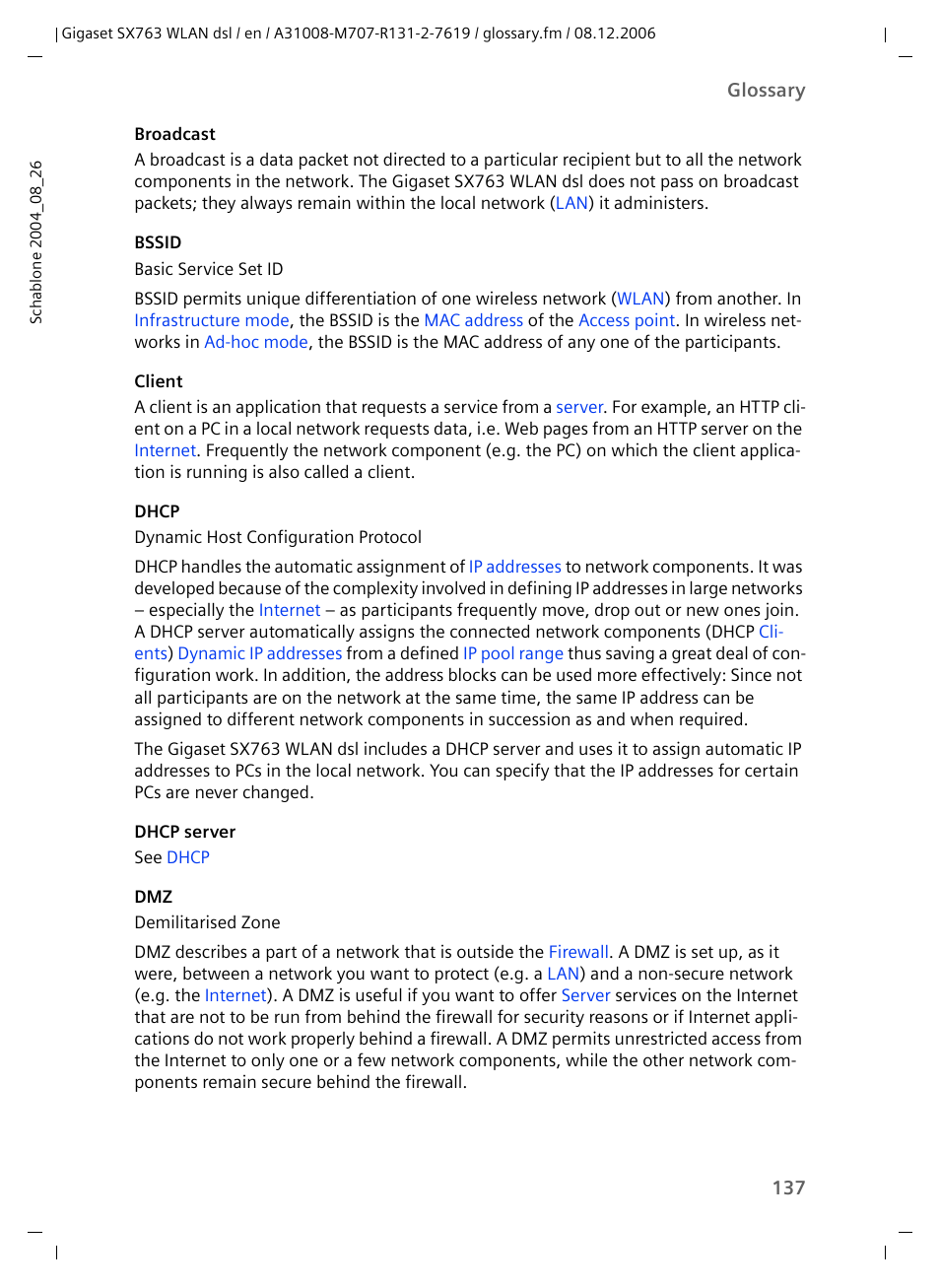 Client, Dhcp, Dhcp server | Siemens SX763 User Manual | Page 137 / 156