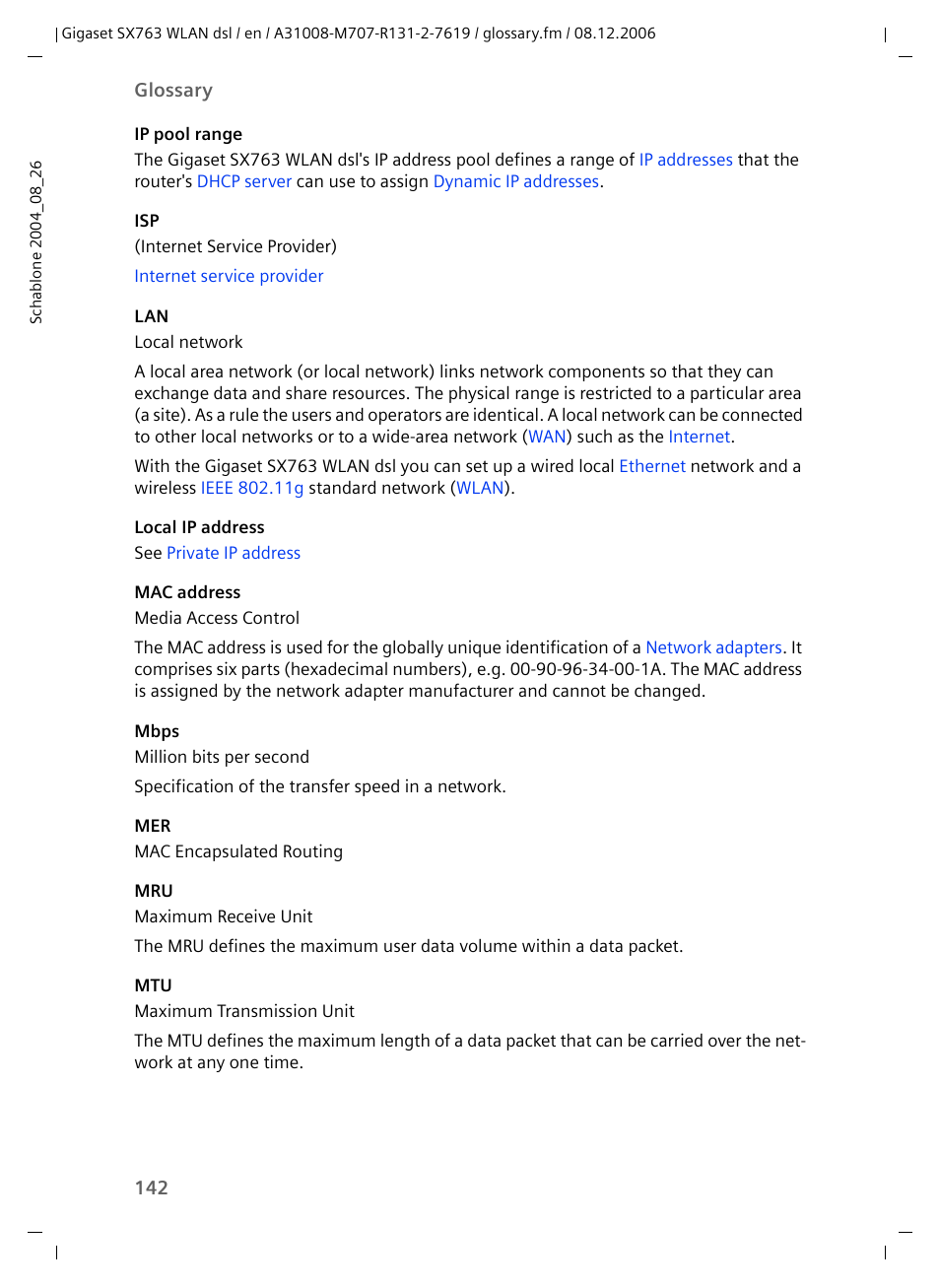 Mbps, Mac address, Mac addresss | Ip pool range, Each, Dising | Siemens SX763 User Manual | Page 142 / 156