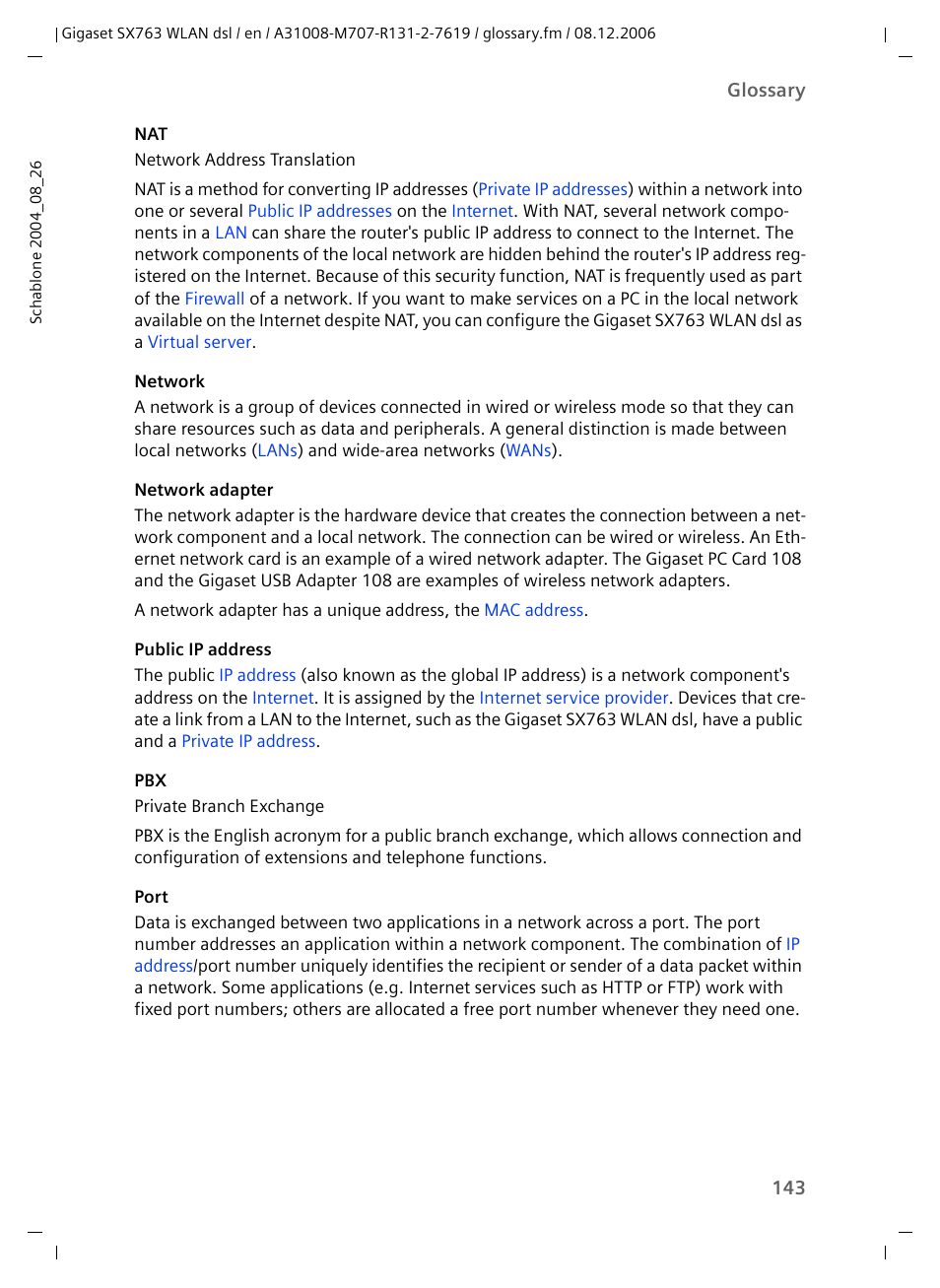 Public ip address, Network adapter, Ports | Network adapters | Siemens SX763 User Manual | Page 143 / 156