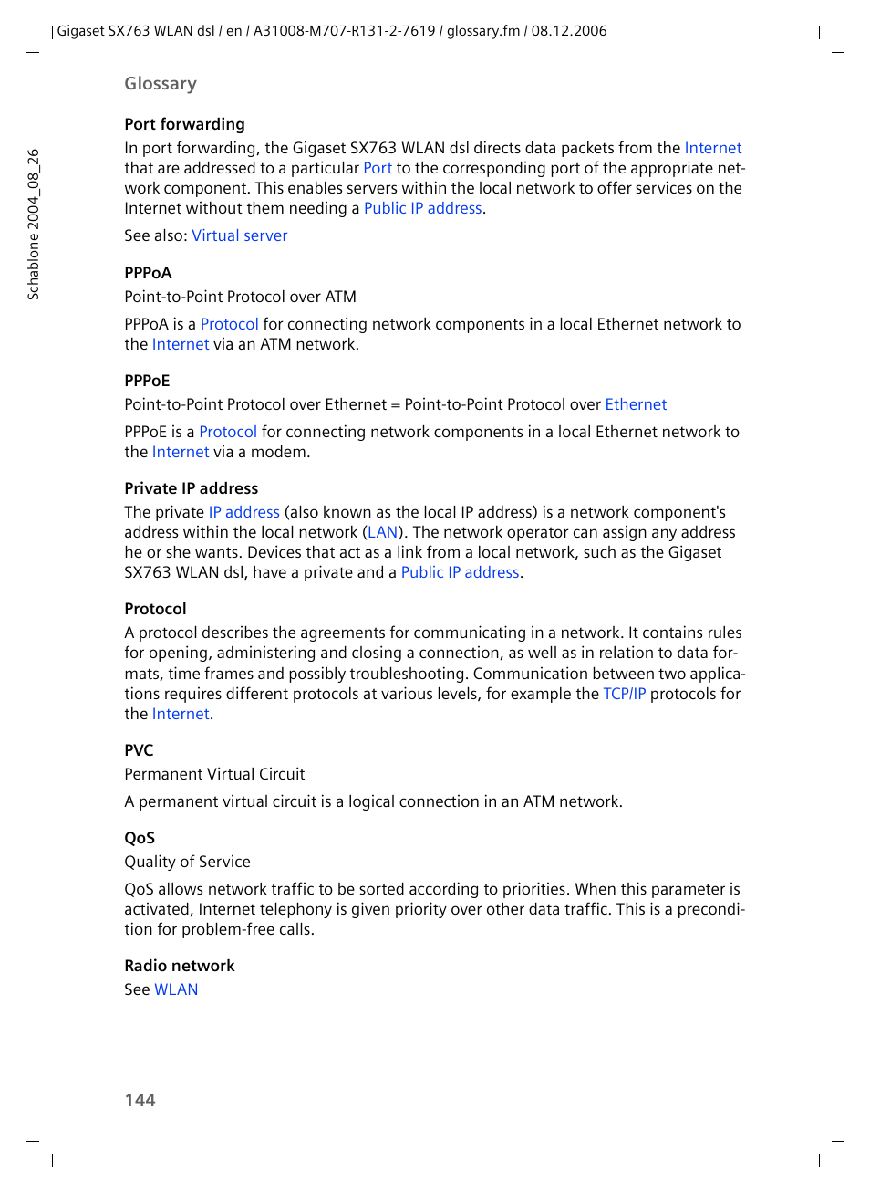 Pppoe, Private ip address, Port forwarding | This is the, Protocol, And a | Siemens SX763 User Manual | Page 144 / 156