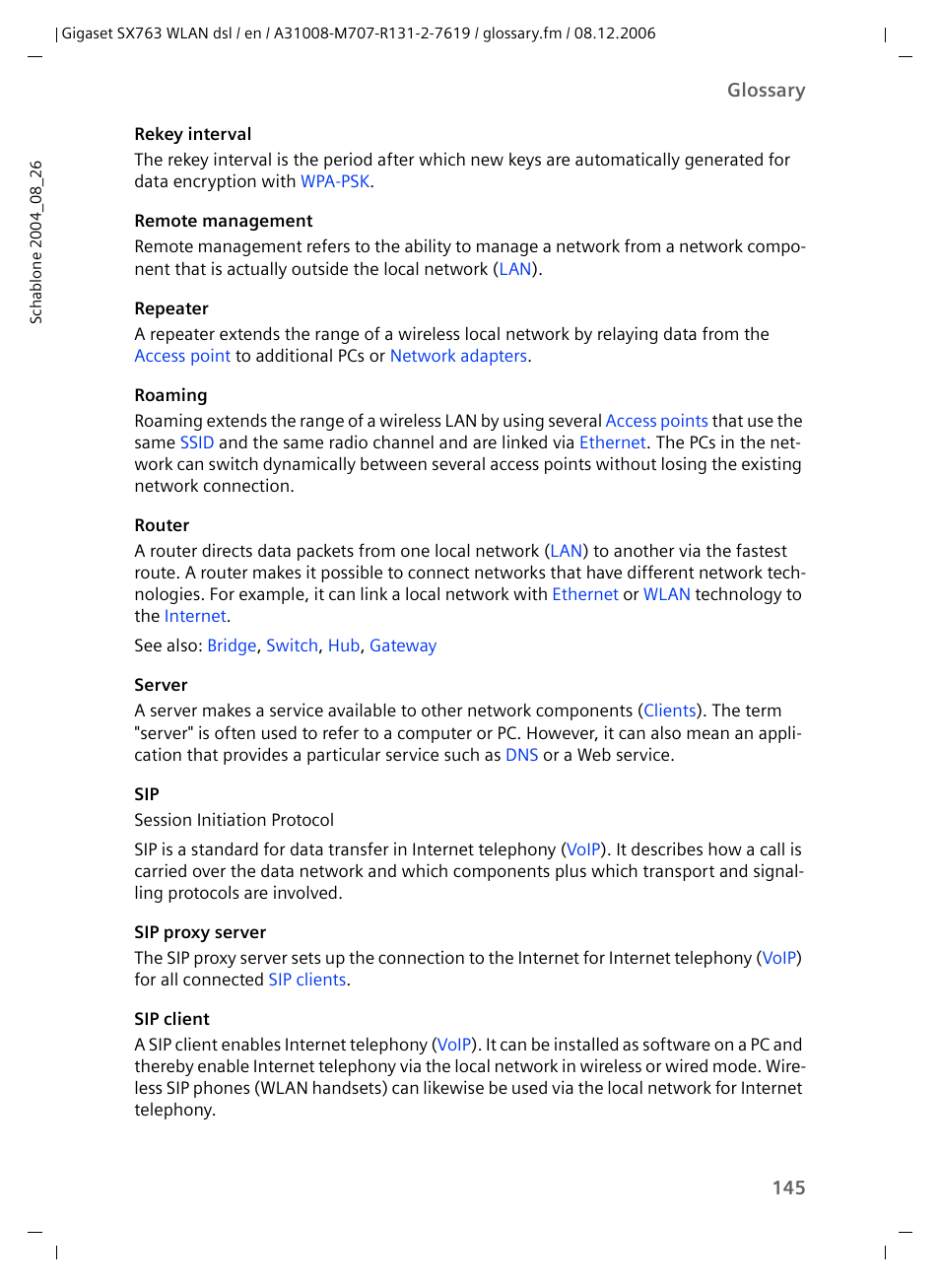 Sip clients, Rekey interval, Calls using | Router, Server, Is a | Siemens SX763 User Manual | Page 145 / 156