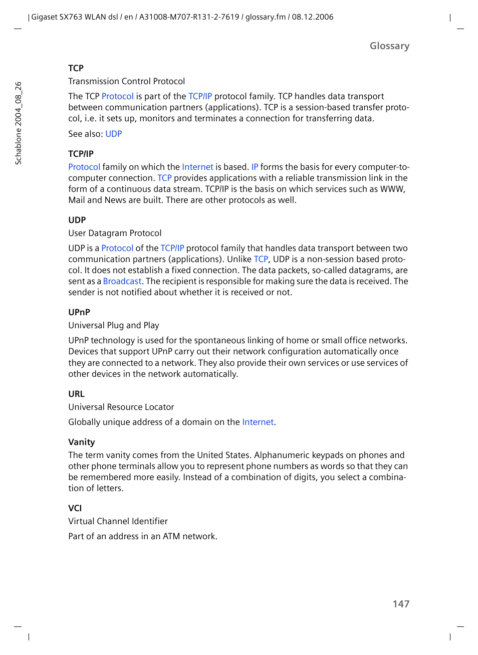 Upnp, Tcp/ip | Siemens SX763 User Manual | Page 147 / 156