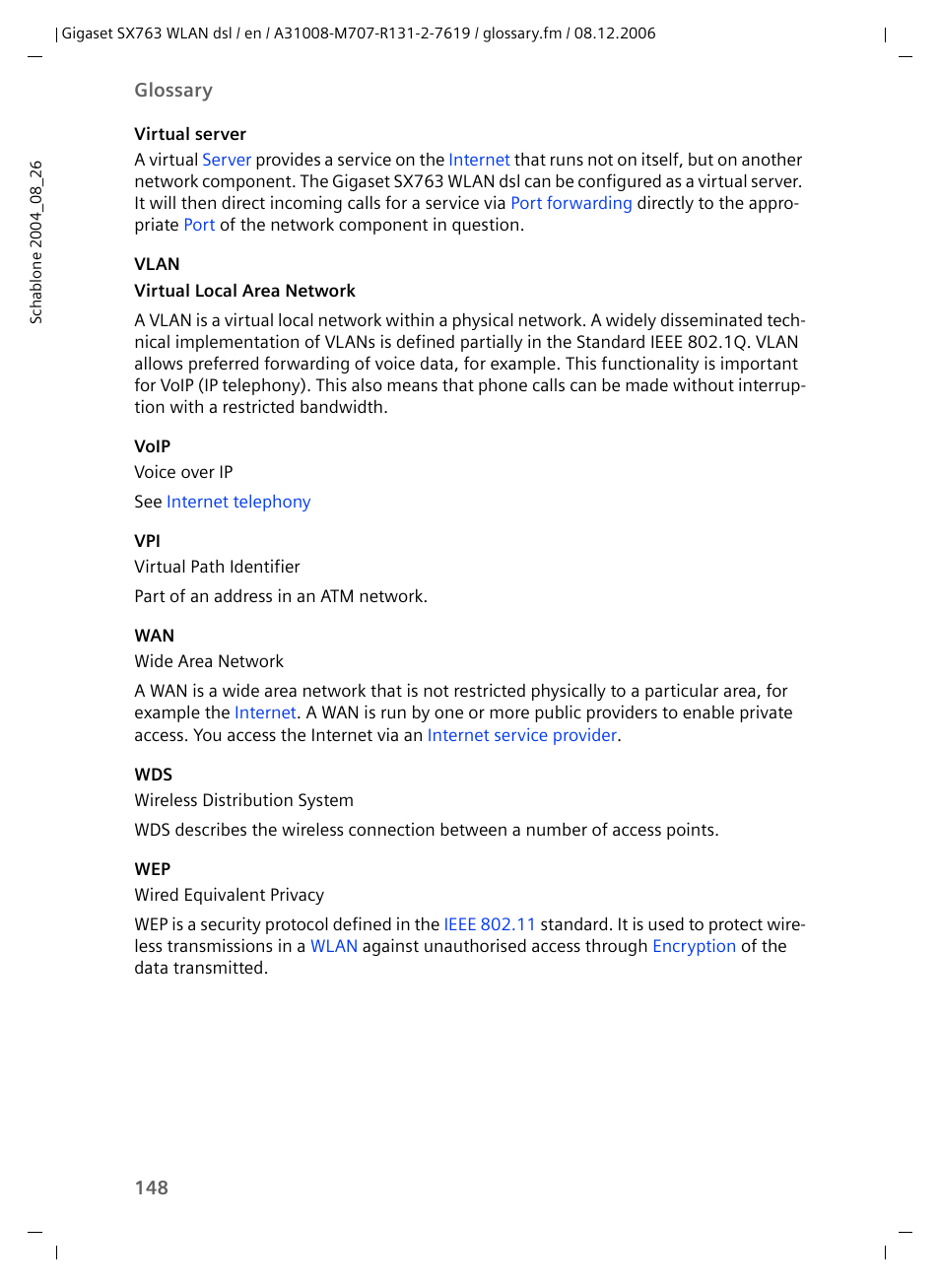 Voip, Virtual server | Siemens SX763 User Manual | Page 148 / 156