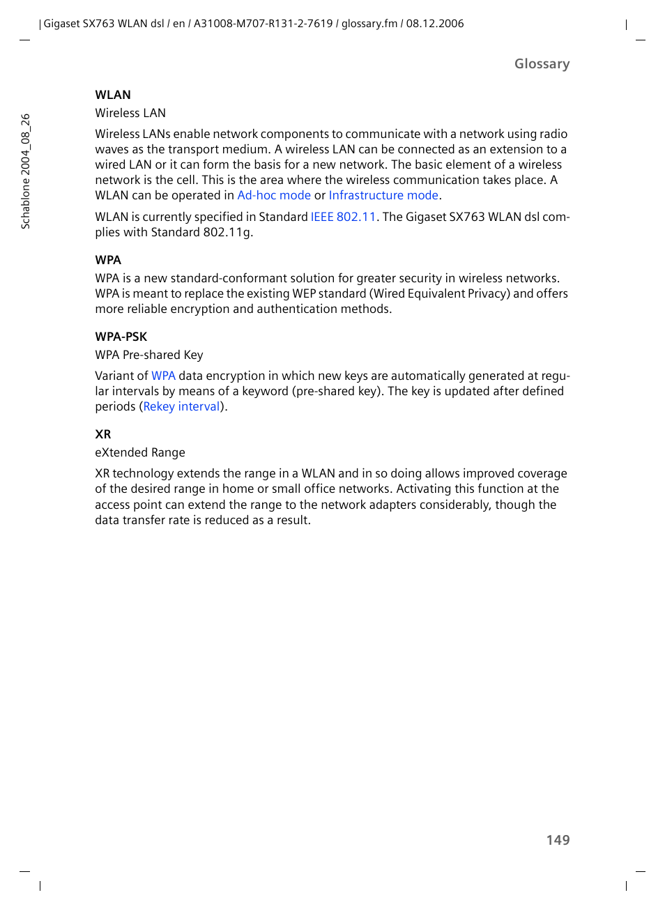 Wlan, The d, Wpa-psk | Wlans, On with | Siemens SX763 User Manual | Page 149 / 156