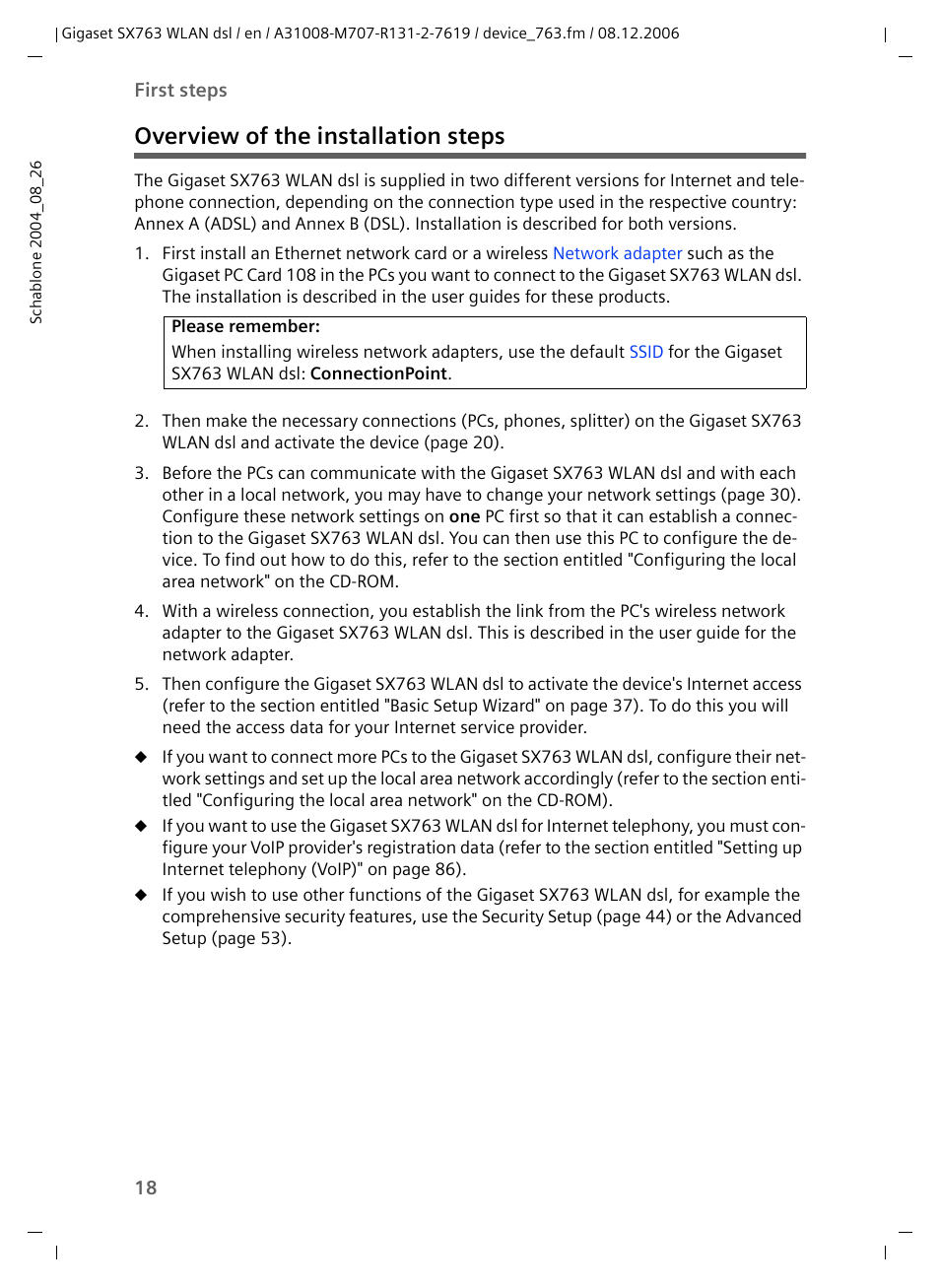 Overview of the installation steps | Siemens SX763 User Manual | Page 18 / 156