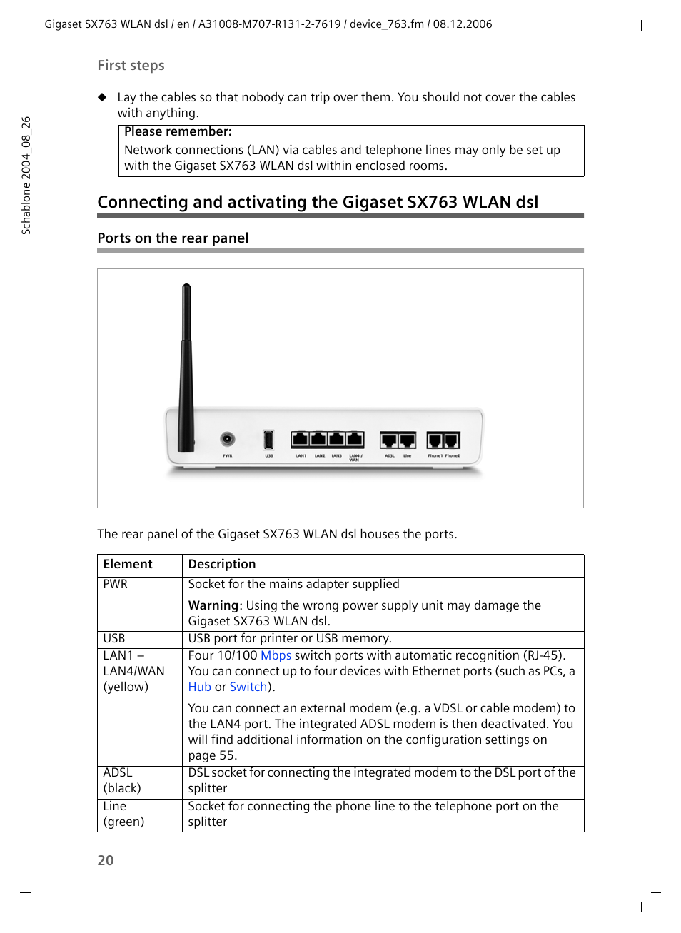 Ports on the rear panel | Siemens SX763 User Manual | Page 20 / 156