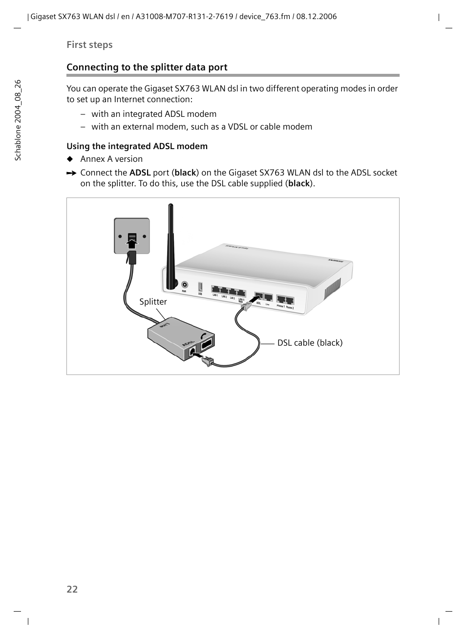 Connecting to the splitter data port | Siemens SX763 User Manual | Page 22 / 156