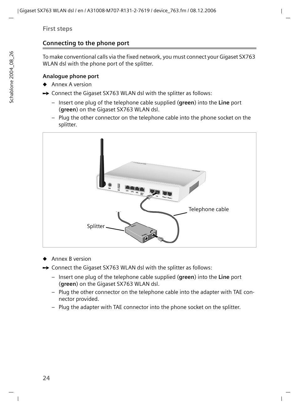 Connecting to the phone port | Siemens SX763 User Manual | Page 24 / 156