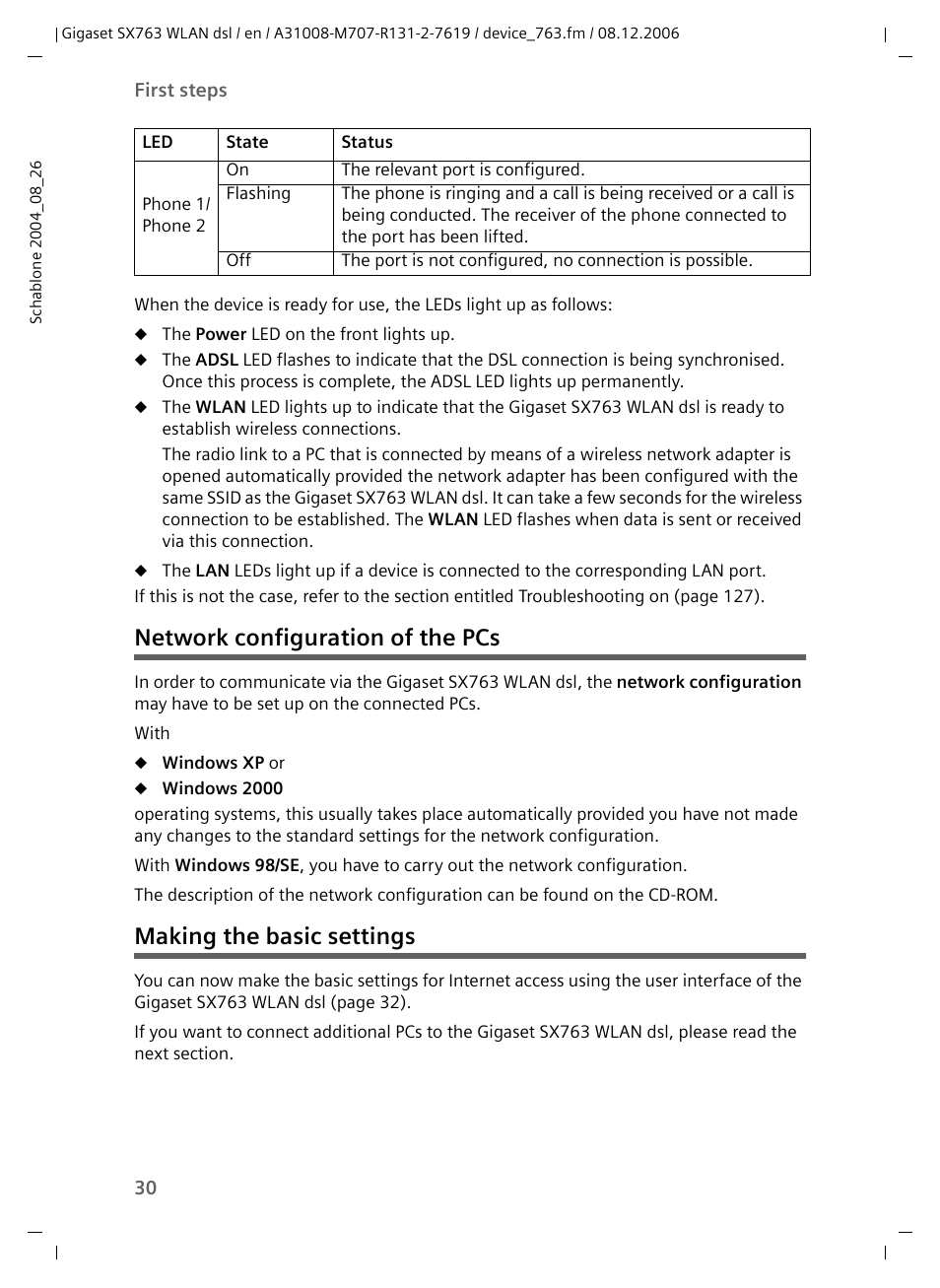 Network configuration of the pcs, Making the basic settings | Siemens SX763 User Manual | Page 30 / 156