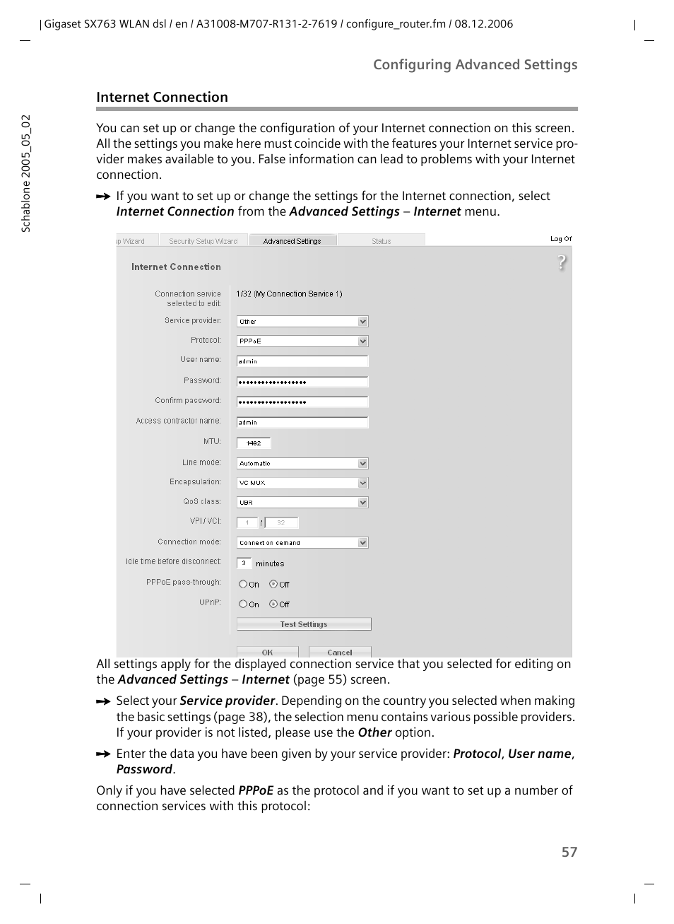 Internet connection | Siemens SX763 User Manual | Page 57 / 156