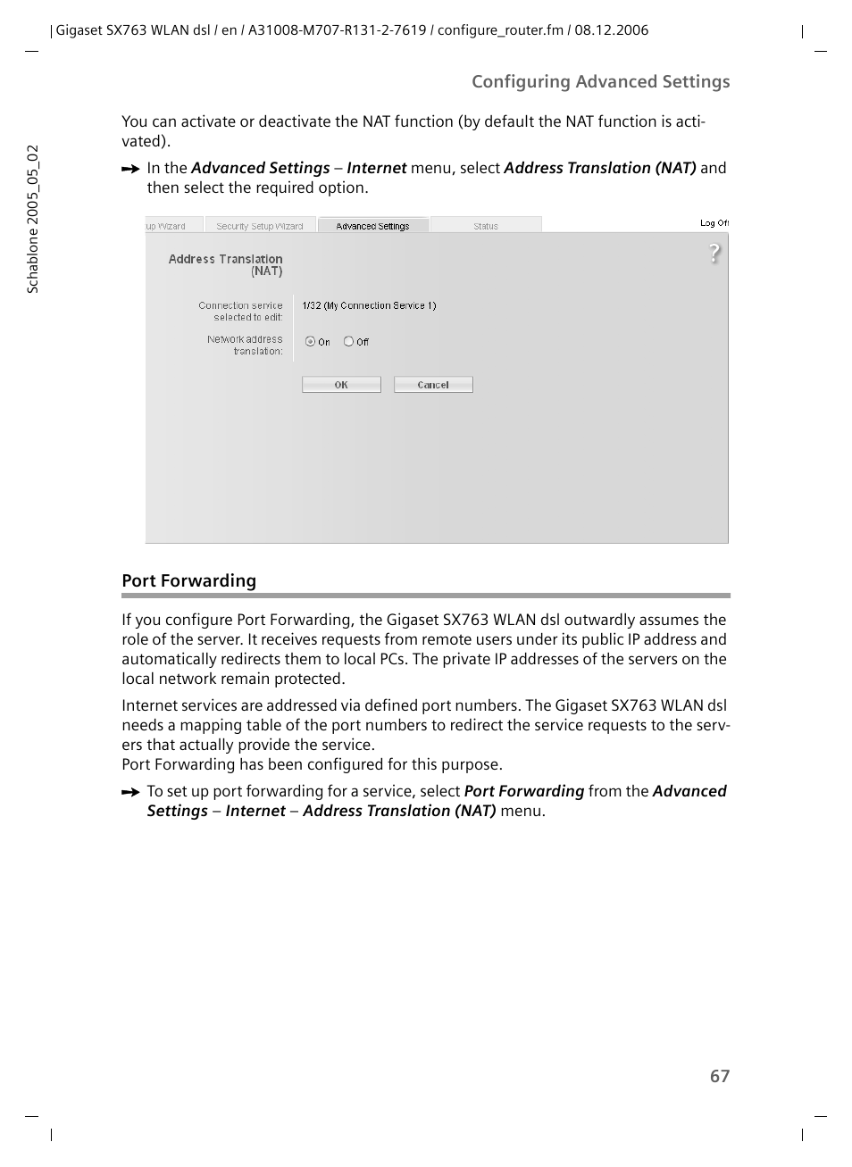 Port forwarding | Siemens SX763 User Manual | Page 67 / 156