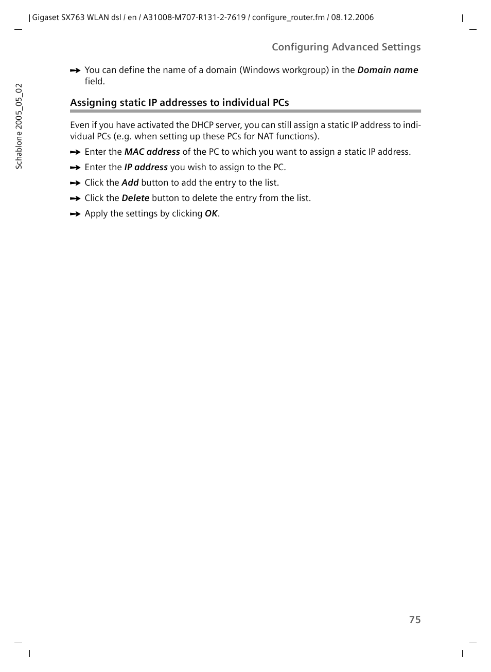 Assigning static ip addresses to individual pcs | Siemens SX763 User Manual | Page 75 / 156