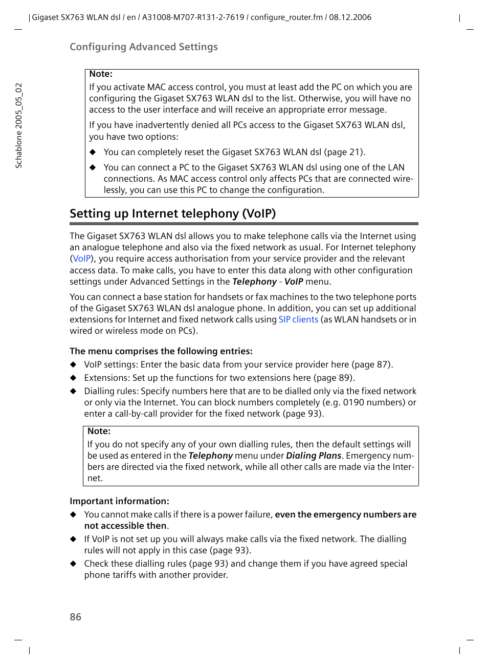 Setting up internet telephony (voip) | Siemens SX763 User Manual | Page 86 / 156