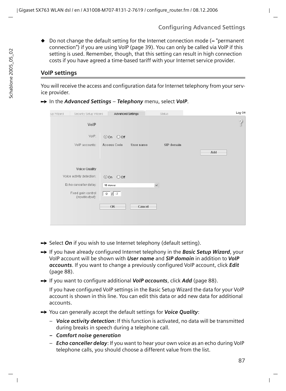 Voip settings | Siemens SX763 User Manual | Page 87 / 156